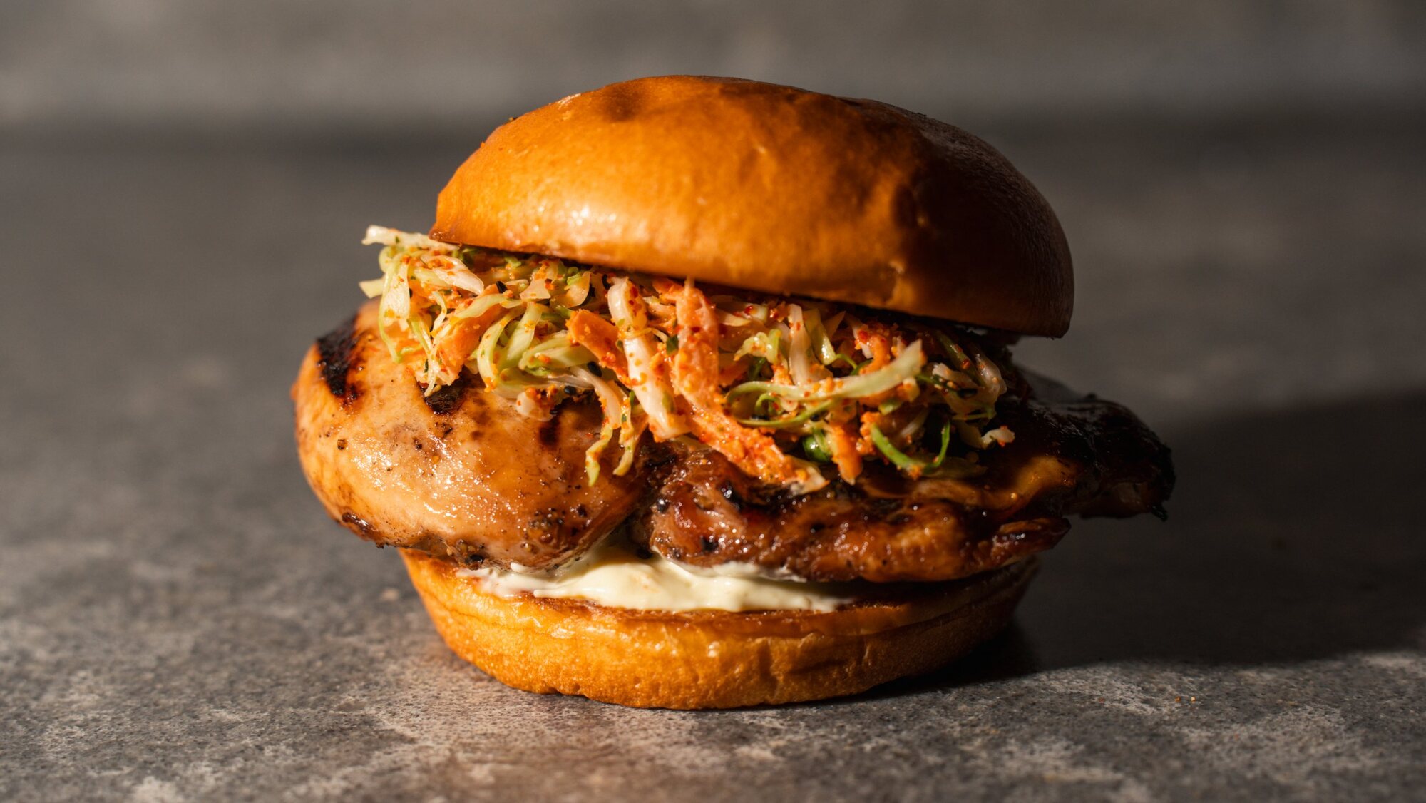 Grilled chicken sandwich with spicy slaw