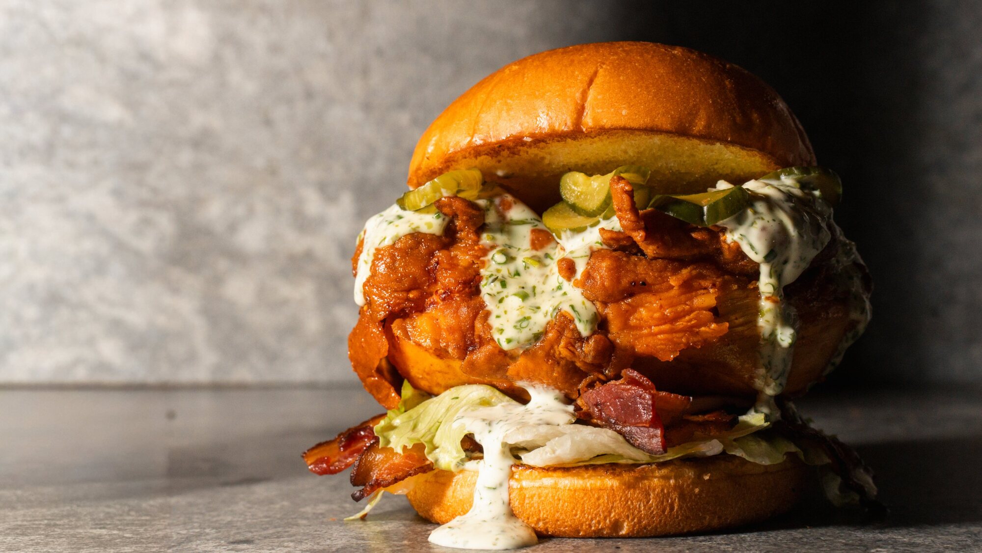 Clucks crispy chicken sandwich with herb ranch