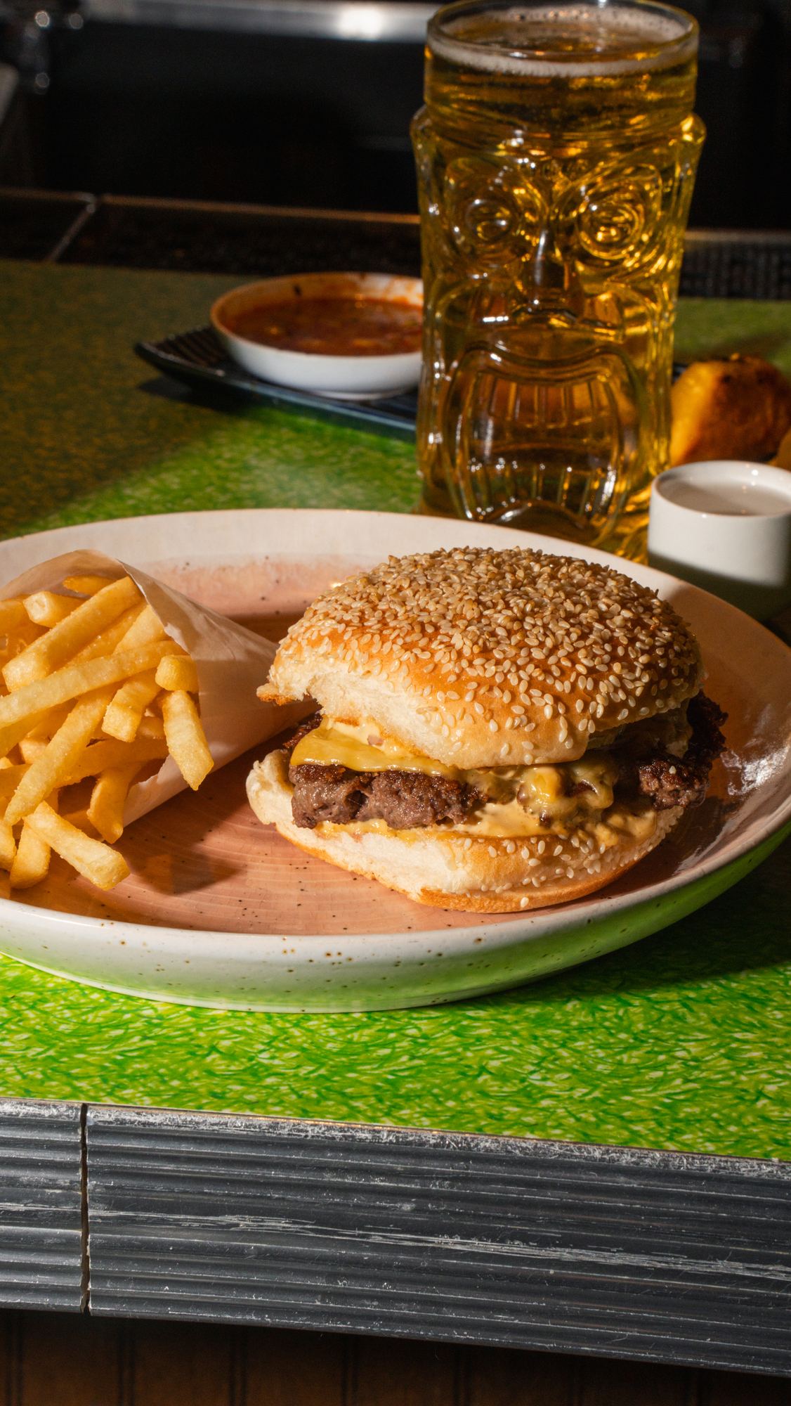Wagyu cheeseburger and fries