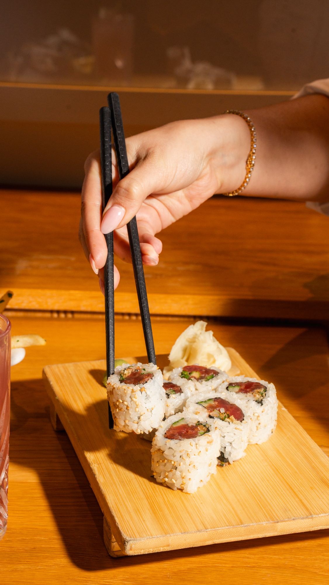 Maki rolls with chopsticks